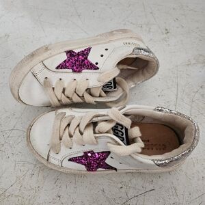 Golden Goose Kids White and Pink Star Sneakers